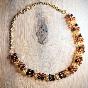Natural Amber & Honey Citrine's Liquid Sunshine In Woven Artisan Bracelet